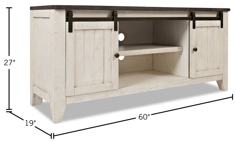 Madison 60\" Rustic TV Stand with Storage and Cable Management for TVs up to 65\"- White