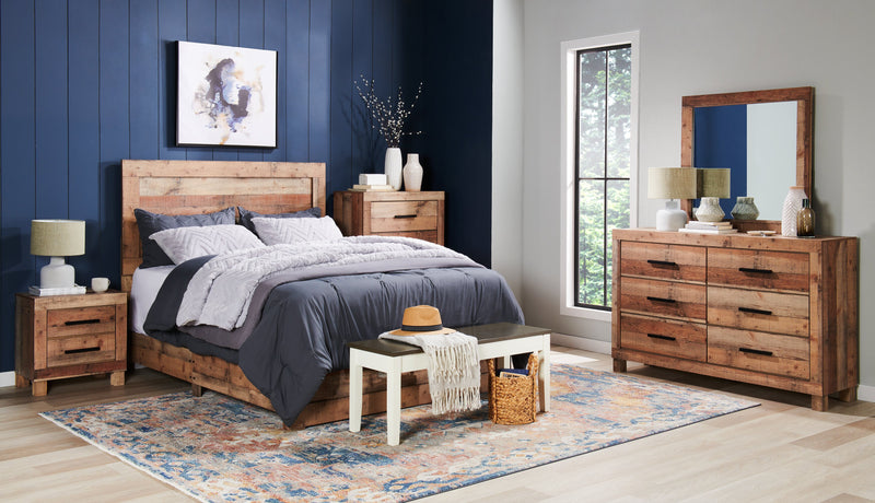 Mojave 6pc Bedroom Set with Bed, Dresser, Mirror & Nightstand, Rustic, Brown - Queen Size