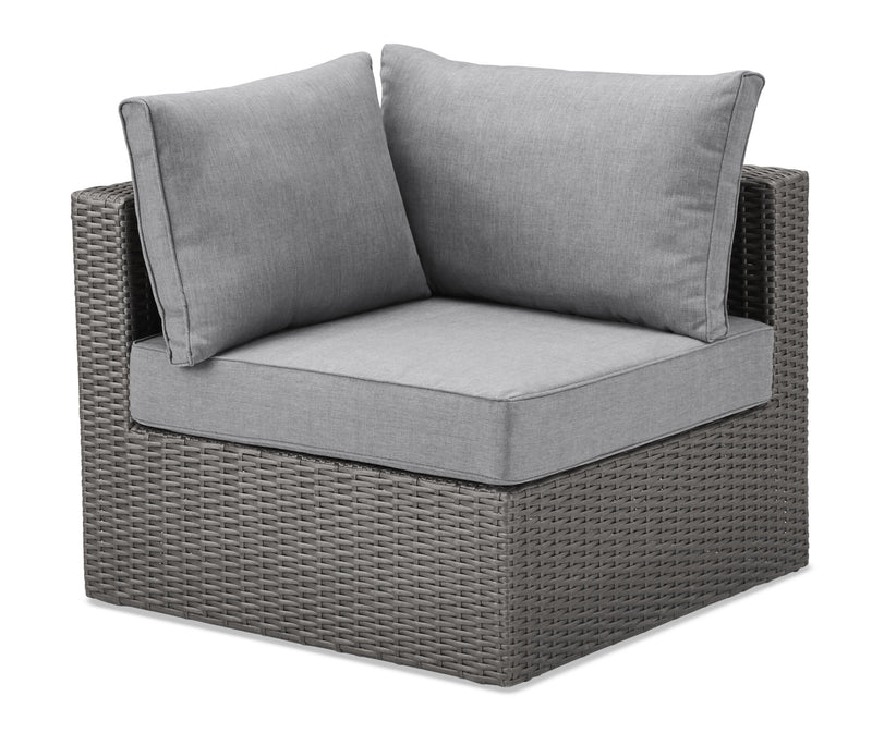 Morris 5-Piece Outdoor Patio Set with 3 Corner Chairs & 2 Armless Chairs - Hand-Woven Resin Wicker, Olefin Fabric, UV & Weather Resistant - Grey