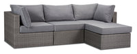 Morris 4-Piece Outdoor Patio Set with 2 Corner Chairs, 1 Armless Chair & Ottoman - Hand-Woven Resin Wicker, Olefin Fabric, UV & Weather Resistant - Grey 