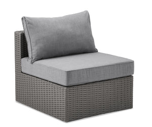 Morris Armless Outdoor Patio Storage Chair - Hand-Woven Resin Wicker, Olefin Fabric, UV & Weather Resistant - Grey