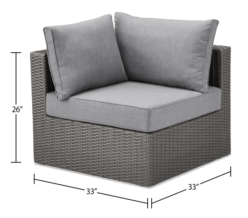 Morris 7-Piece Outdoor Patio Set with 3 Corner Chairs, 2 Armless Chairs, Patio Chair & Ottoman - Hand-Woven Resin Wicker, Olefin Fabric, UV & Weather Resistant - Grey