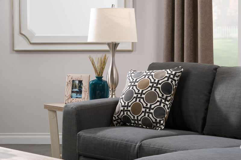 Made in Canada Nina 2-Piece Linen-Look Fabric Reversible Sectional with Accent Pillows - Grey