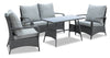 Nassau 4-Piece Outdoor Patio Set with Loveseat, 2 Chairs & Glass Top Coffee Table - Hand-Woven Resin Wicker, Olefin Fabric, UV & Weather Resistant - Grey