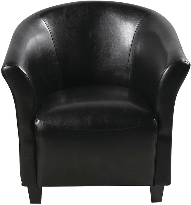 Ethan 31\" Faux Leather Tub-Style Accent Chair with Wood Legs - Black