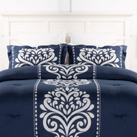 Navy Damask 3-Piece Full/Queen Comforter Set