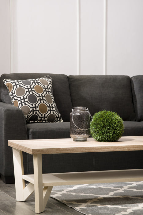 Made in Canada Nina 2-Piece Linen-Look Fabric Reversible Sectional with Accent Pillows - Grey