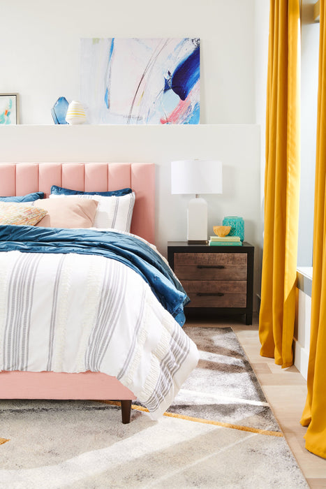 Kort & Co. Rain Upholstered Platform Bed in Pink Fabric, Tufted - King Size