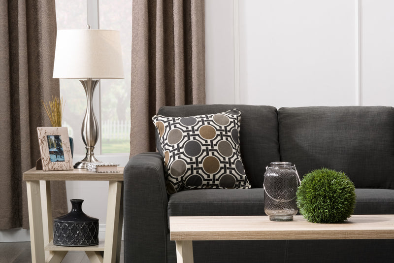 Made in Canada Nina 2-Piece Linen-Look Fabric Reversible Sectional with Accent Pillows - Grey