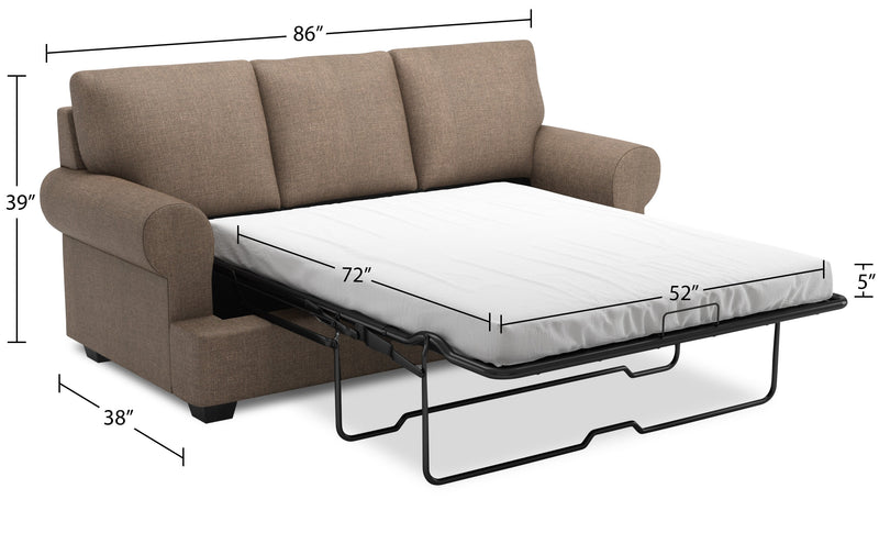 Made in Canada Customizable Sofa Lab Roll 86\" Linen-Look Fabric Sofa Bed with Rolled Arms - Luna Praline Brown