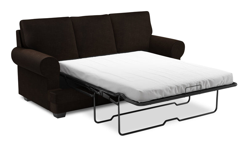 Made in Canada Customizable Sofa Lab Roll 86\" Chenille Fabric Sofa Bed with Rolled Arms - Luxury Chocolate Brown