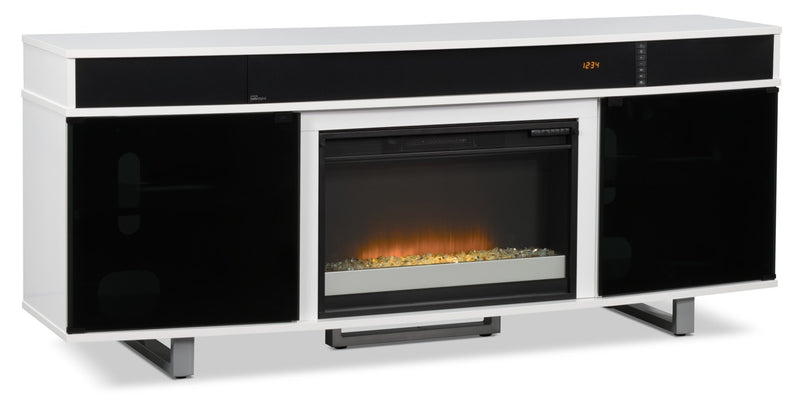 Odesos 72\" Modern Electric Fireplace TV Stand with Storage and Cable Management for TVs up to 80\"- White