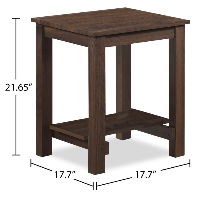 Jordi 17.7\" Traditional End Table with Shelf - Brown Walnut Finish Wood