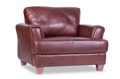 Chateau d'Ax Vita 44" 100% Genuine Leather with Diamond Pattern Stitching and Wood Legs - Brown | Meuble Vita de Château d’Ax de 44 po en cuir 100 % véritable avec coutures à motif de diamant et pattes en bois - brun