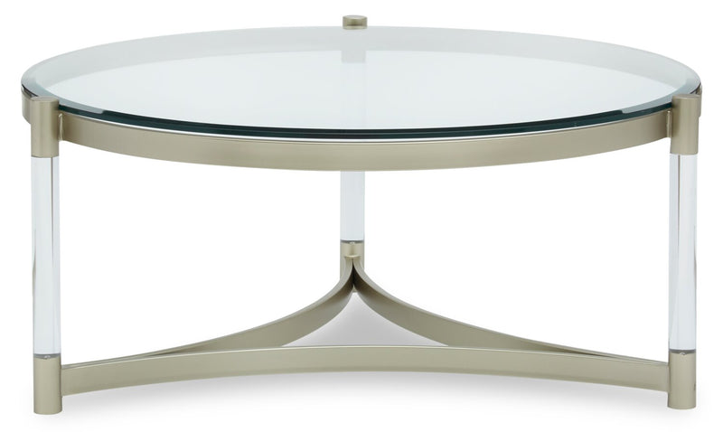 Silas  40.75\" Modern Round Glass Top Coffee Table - Platinum with Metal and Acrylic