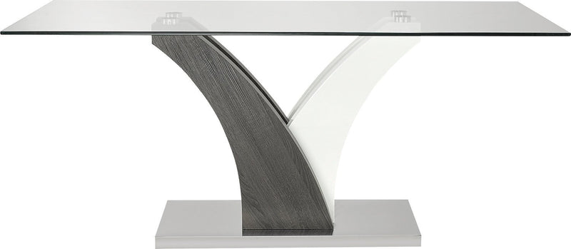 Tuxedo Dining Table with Glass Top, Pedestal Base, 72\"W - Grey & White