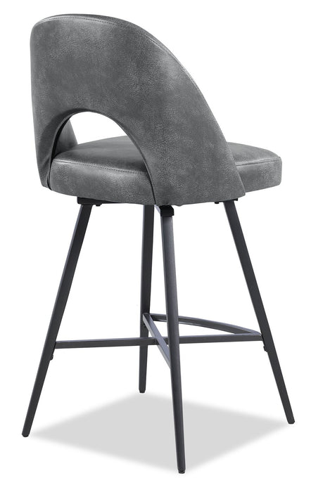 Kort & Co. Bay Counter-Height Stool with Swivel Seat, Vegan Leather Fabric, Metal - Charcoal