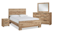 Derekson 6pc Bedroom Set with Panel Bed, Dresser, Mirror & Nightstand, Natural - Queen Size