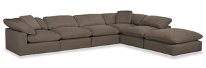 Eclipse Modular 6-Piece Linen-Look Fabric Pit Sofa Sectional with Reversible Feather Down Cushions - Slate Grey