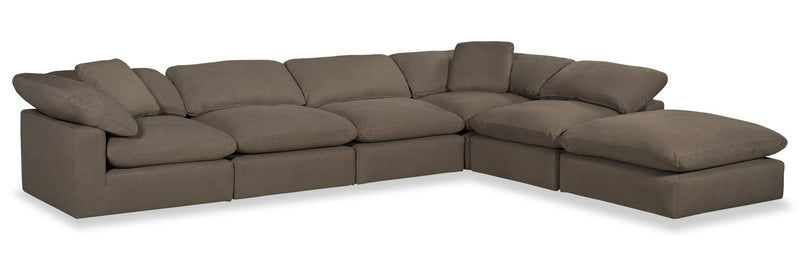 Eclipse Modular 6-Piece Linen-Look Fabric Pit Sofa Sectional with Reversible Feather Down Cushions - Slate Grey