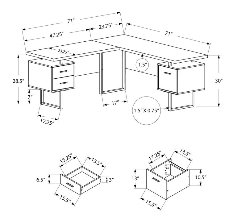 Marnie Reversible 71\" L-Shaped Corner Office Desk with 3-Drawers - White