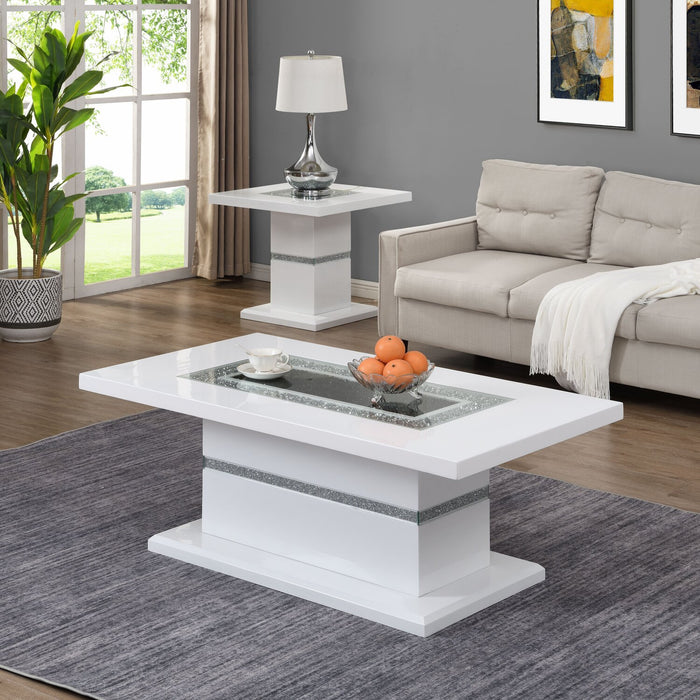 Garbo 52\" Glam Coffee Table - White and Silver with Glitter Accents