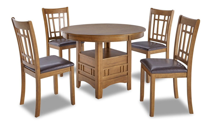 Dena 5pc Dining Set with Table & 4 Chairs, 42-60\"W Extension, Round  - Oak Brown