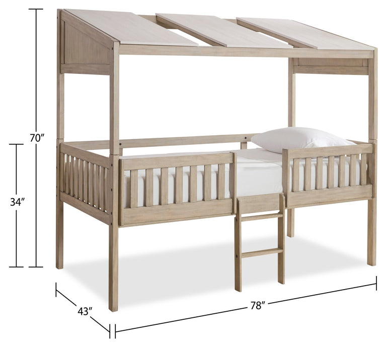 Colt Loft Bed with Roof, Guardrail & Ladder for Kids, Natural - Twin Size