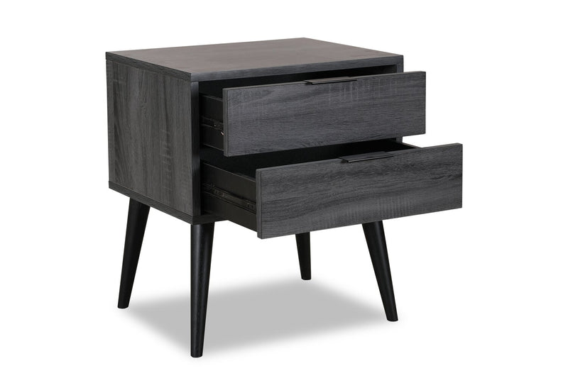 Nash Bedside 2-Drawer Nightstand, 21.3\"W x 22.6\"H, Modern Mid-Century - Dark Grey