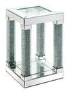 Berni 12\" Glam Mirror & Glass Top Chairside Table with Shelf - Silver Metal with Diamond Look Legs