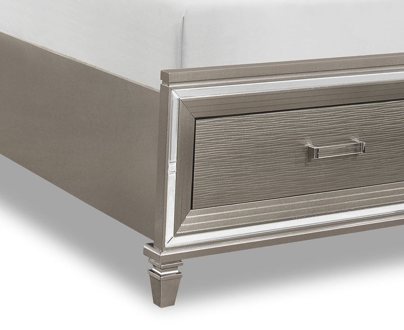 Max 6pc Bedroom Set with Storage Bed, Dresser, Mirror & Nightstand, LED, Glam, Silver - Queen Size