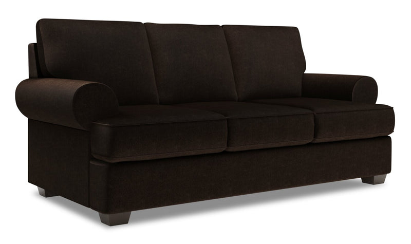 Made in Canada Customizable Sofa Lab Roll 86\" Chenille Fabric Sofa Bed with Rolled Arms - Luxury Chocolate Brown