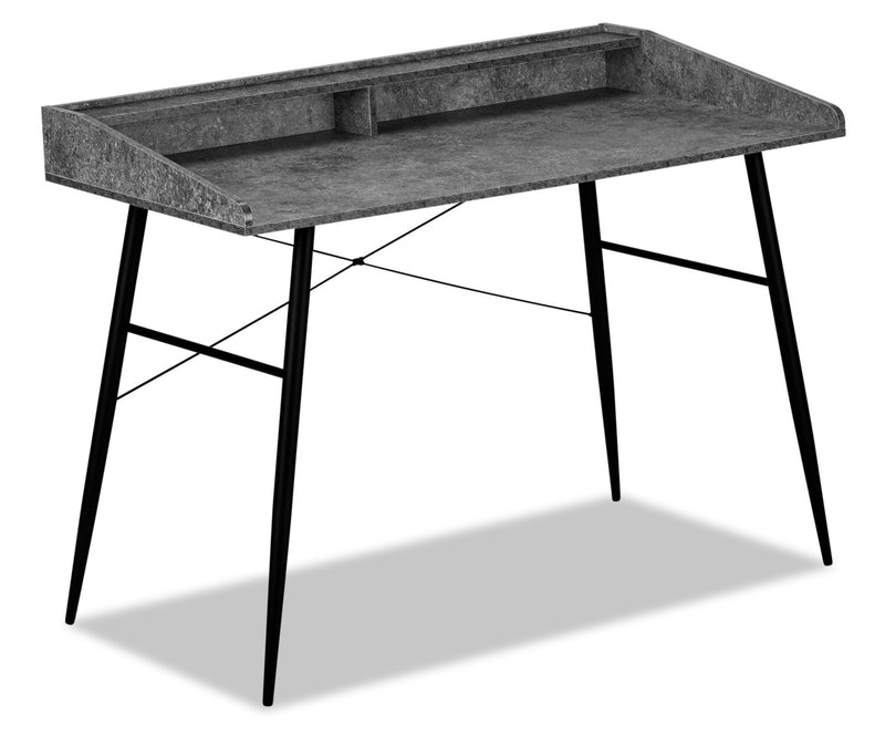 Jeremy 47.25\" Office Desk with Small Hutch - Grey Stone-Look