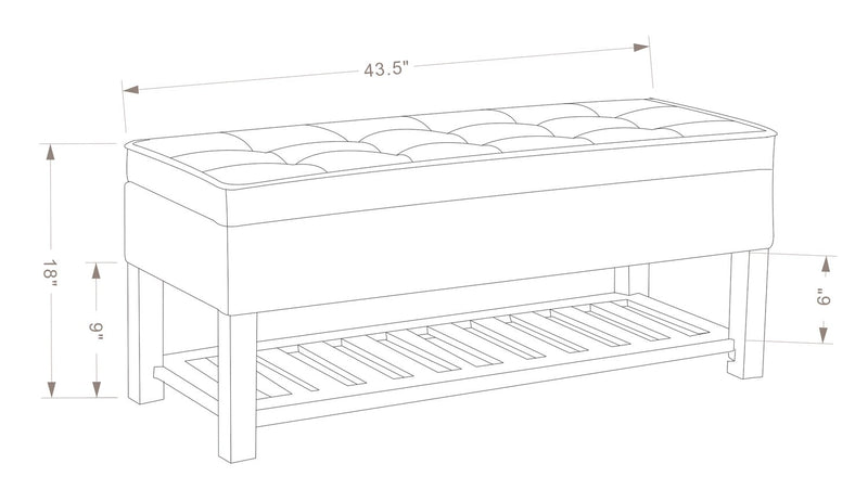Ryan 43.5\" Storage Bench with Bottom Shelf - Light Grey