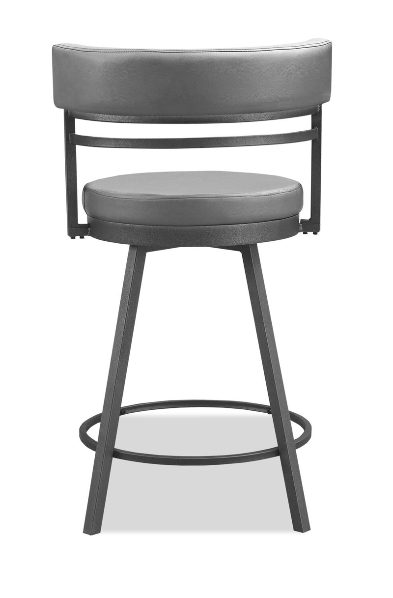 Mila Barstool with Swivel Seat, Vegan Leather Fabric, Metal Grey