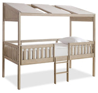 Colt Loft Bed with Roof, Guardrail & Ladder for Kids, Natural - Twin Size
