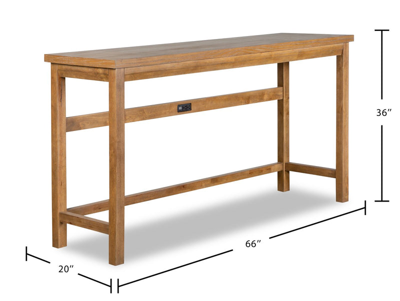 Rhett 66\" Modern Sofa Table with Shelf - Light Brown Oak