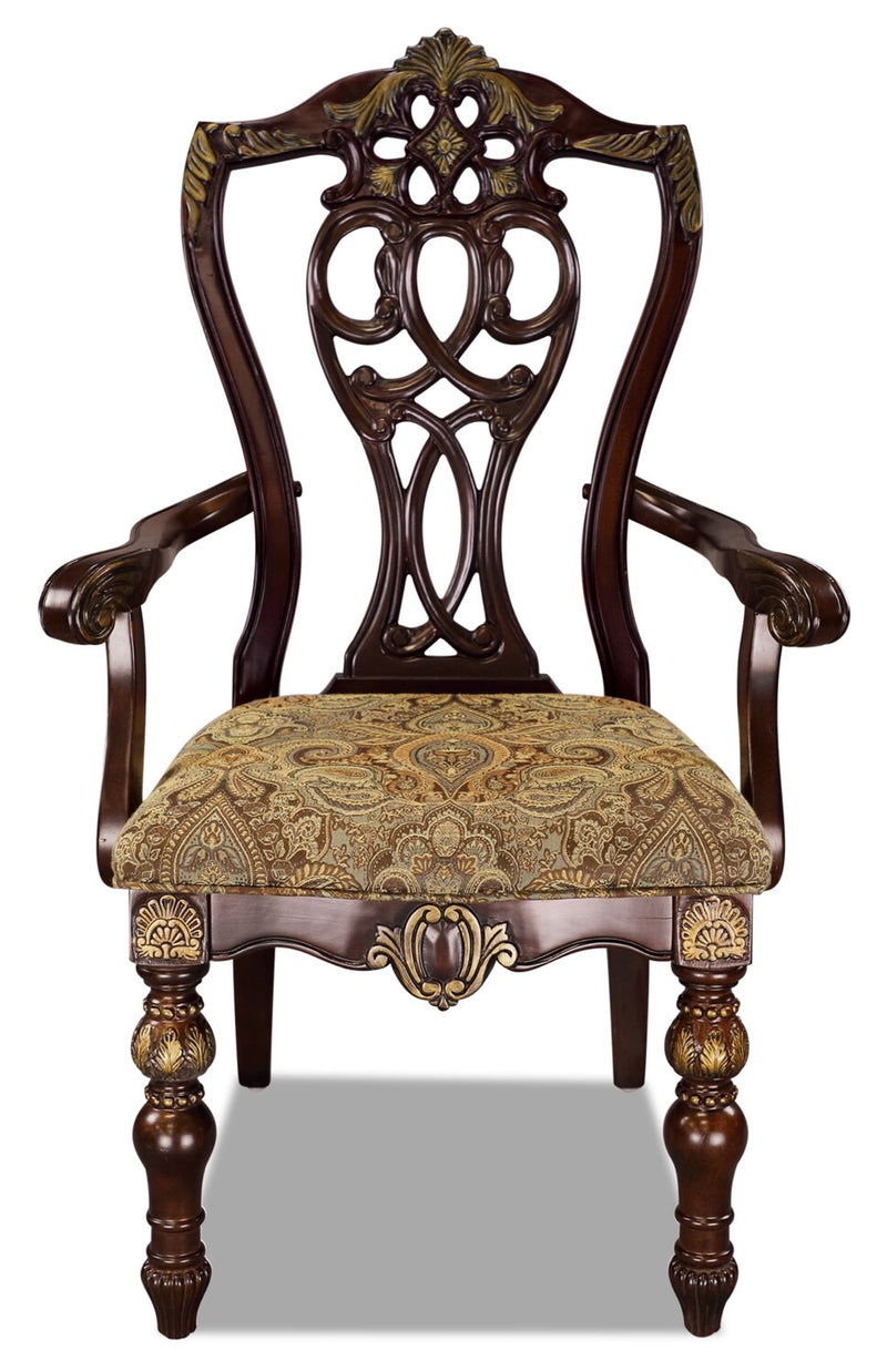 Wynn Dining Arm Chair with Polyester Fabric, Wood, Queen Anne Style