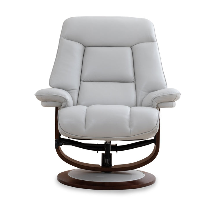 Maven 34.5\" Grey Genuine Leather Stress Free Reclining Chair with Footrest and Wood and Metal Base - Grey