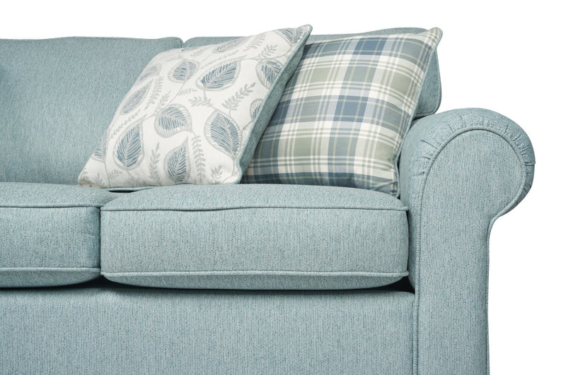Made in Canada Scarlett 87\" Chenille Fabric Sofa with Rolled Arms and Accent Pillows - Marine Blue