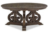 Bellamy 40\" Traditional Round Coffee Table - Dark Brown Pine with Scroll Design Wood Base