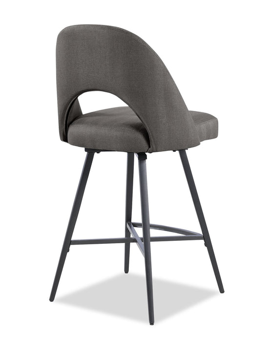 Elijah Counter-Height Stool with Swivel Seat, Linen-Look Fabric, Metal - Grey