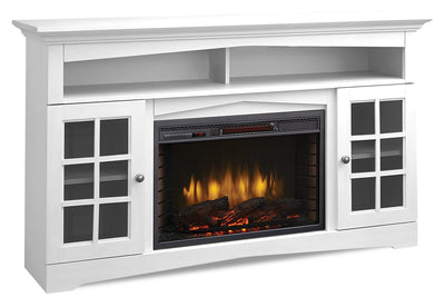 Huntley 59" Electric Fireplace TV Stand with Storage and Cable Management for TVs up to 65"- White|Meuble pour téléviseur Huntley de 59 po avec foyer électrique, rangement et système de gestion des câbles pour téléviseurs jusqu’à 65 po - blanc