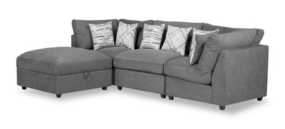 Scott Living Evolve Modular 4-Piece Linen-Look Fabric Sectional with Ottoman and Feather Down Cushions - Charcoal Grey | Sofa sectionnel modulaire Evolve de Scott Living 4 pièces en apparence lin avec pouf et coussins en duvet et plumes - gris anthracite