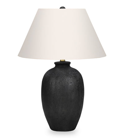24" Black Textured Ceramic Table Lamp with Ivory Shade|Lampe de table de 24 po en céramique texturée noire avec abat-jour ivoire