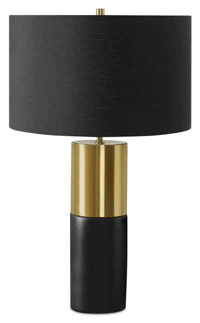 25" Black and Gold with Drum Shade Table Lamp|Lampe de table de 25 po noire et dorée avec abat-jour cylindrique