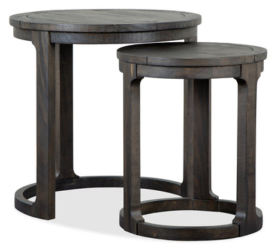 Axl 24" Traditional Round Nesting End Tables - Dark Grey-Brown Wood|Tables de bout gigognes rondes traditionnelles Axl de 24 po - bois gris-brun foncé