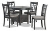 Dena 5pc Dining Set with Table & Chairs, 42-60\"W Extension, Round - Grey