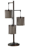 Harlon 37.5\" Antiqued-Bronze with Rattan Shades 3 Light Table Lamp