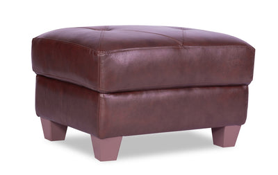 Chateau d’Ax Vita 31" 100% Genuine Leather Ottoman with Diamond Pattern Stitching and Wood Legs - Brown | Pouf Vita de Château d’Ax de 31 po en cuir 100 % véritable avec coutures à motif de diamant et pattes en bois - brun